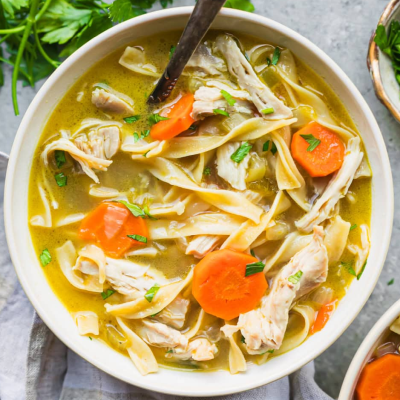 Traditional Bosnian chicken soup served at Kašika Viljuška Nož in Sarajevo