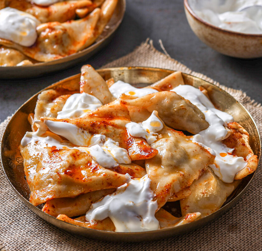 Traditional Bosnian ravioli with meat or cheese served at Kašika Viljuška Nož in Sarajevo